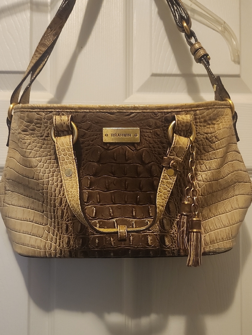 Brahmin Brown and Tan Croc-Embossed Leather Satchel and Wallet